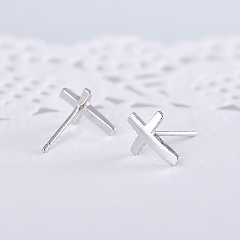 S925 sterling silver earrings fashionable earrings for women smooth cross earrings