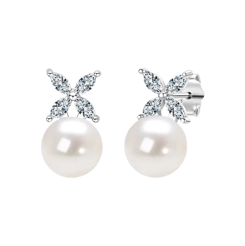 Fashionable freshwater pearl earrings s925 pure silver round strong light bulb earrings